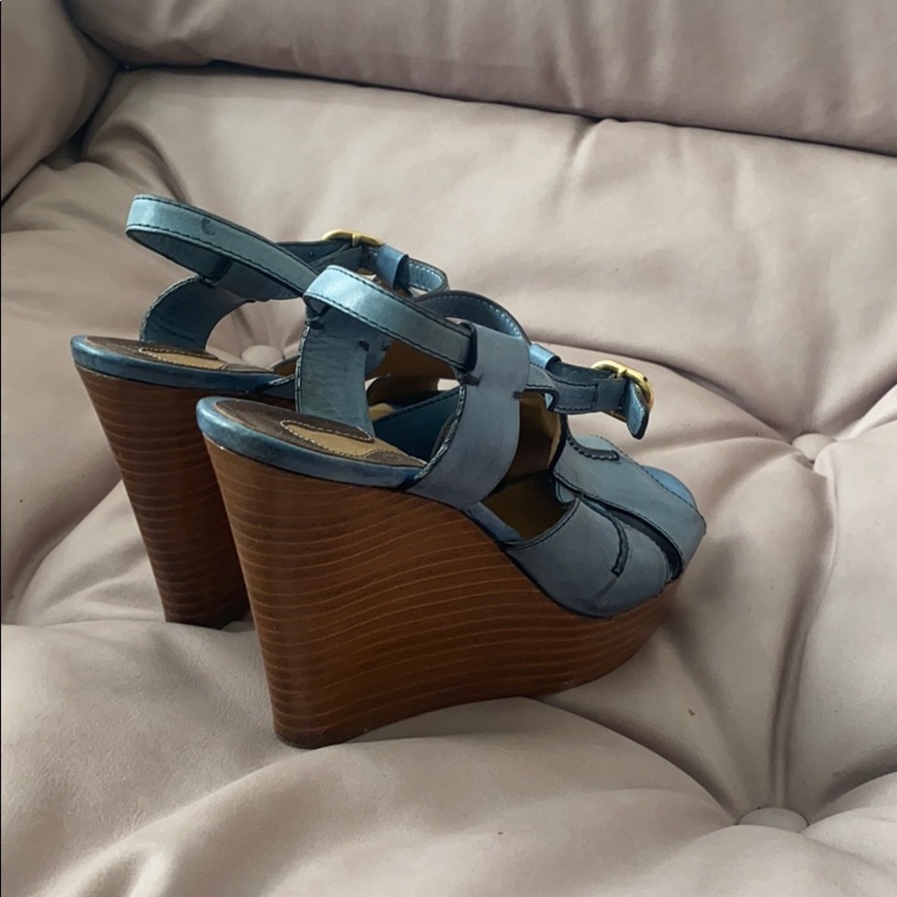 CC WEDGE SOLE SANDALS 25S IN DUSTY BLUE GREY FABRIC WITH LOGO